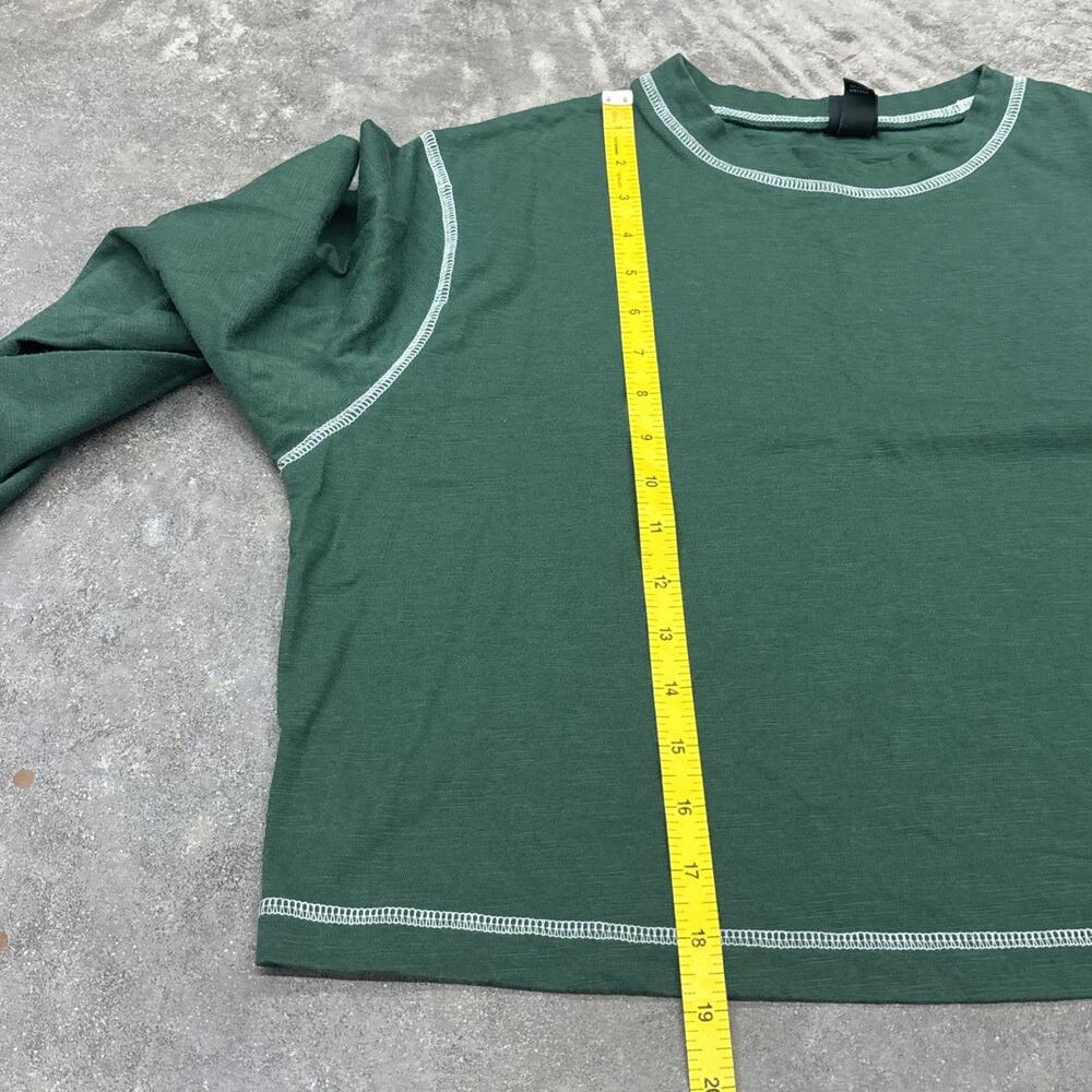 Wild Fable Long Sleeve Cropped Loose Relaxed Fix Green Shirt White Stitching - Picture 8 of 8